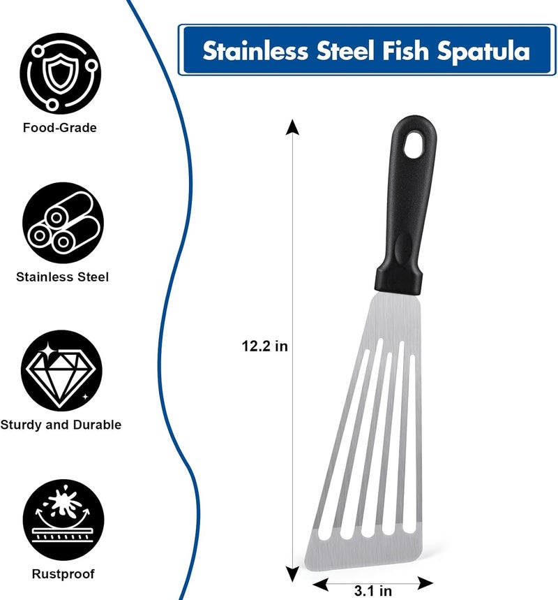 HANWRAPS Fish Spatula,Stainless Steel Fish Turner,Flexible Metal Spatula for Flipping Fish,Eggs,Crepes, Steaks,Burgers and Baking,Rust-Proof & Corrosion-Resistant,3.1"x 12" - Image 2